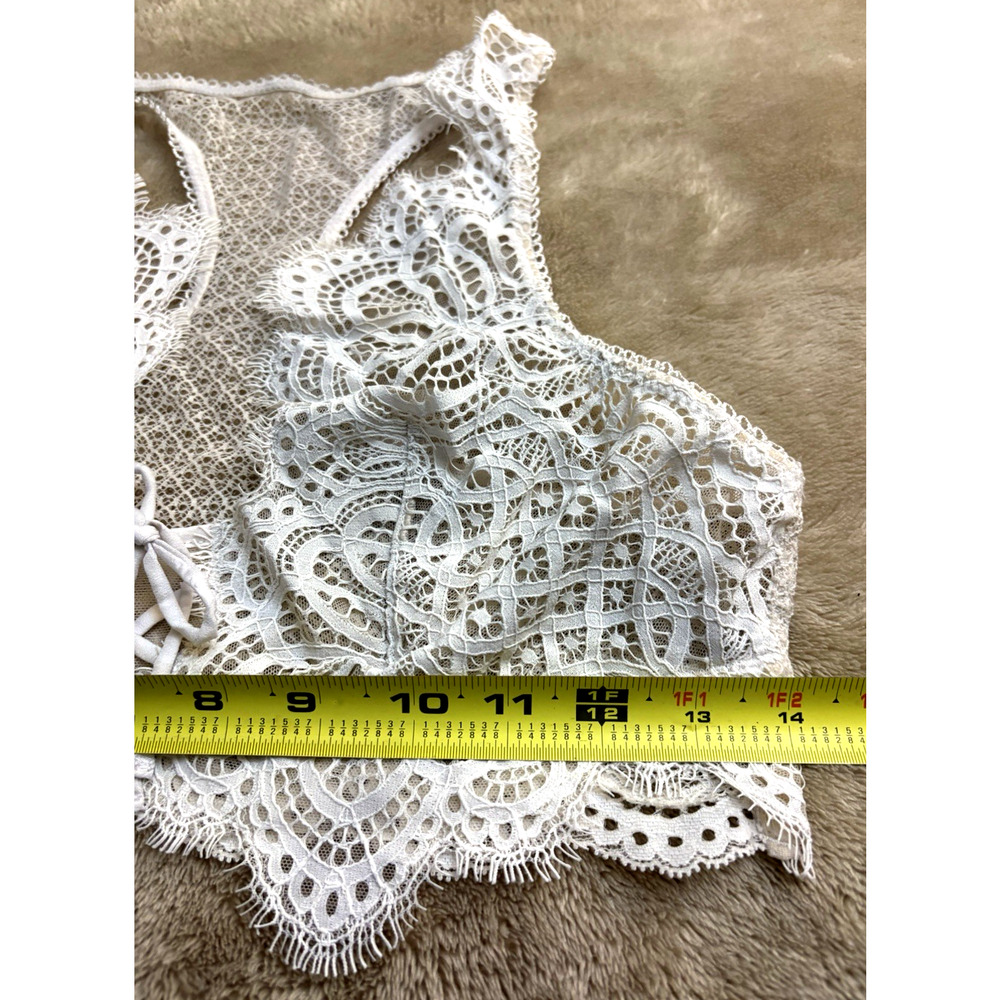 VICTORIA SECRET DREAM ANGELS LACED UP BRALETTE White Floral Mesh Sheer Crochet - Picture 13 of 14